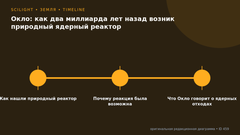 Схема к статье «Окло: как два миллиарда лет назад возник природный ядерный реактор»: Как нашли природный реактор, Почему реакция была возможна, Что Окло говорит о ядерных отходах
