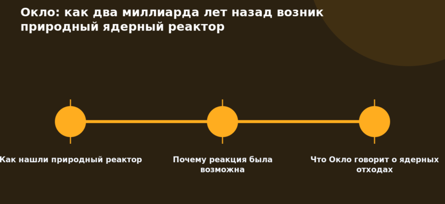 Схема к статье «Окло: как два миллиарда лет назад возник природный ядерный реактор»: Как нашли природный реактор, Почему реакция была возможна, Что Окло говорит о ядерных отходах