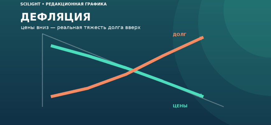 График падения общего уровня цен и роста реальной долговой нагрузки