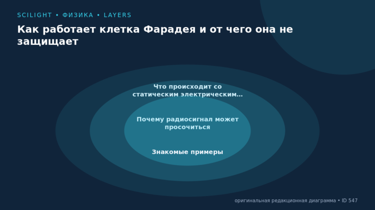 Схема к статье «Как работает клетка Фарадея и от чего она не защищает»: Что происходит со статическим электрическим…, Почему радиосигнал может просочиться, Знакомые примеры