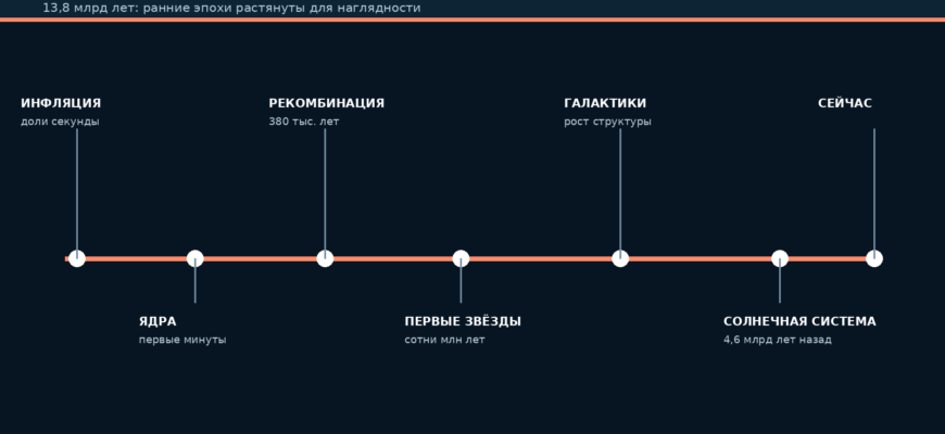 Хронология Вселенной от раннего горячего состояния до формирования галактик и Солнечной системы
