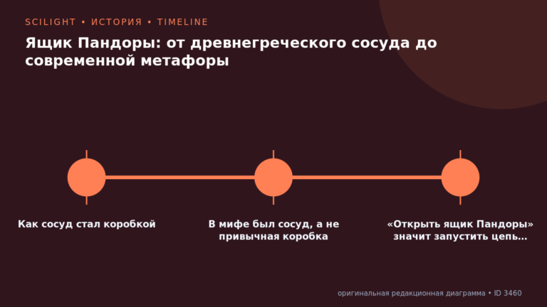 Схема к статье «Ящик Пандоры: от древнегреческого сосуда до современной метафоры»: Как сосуд стал коробкой, В мифе был сосуд, а не привычная коробка, «Открыть ящик Пандоры» значит запустить цепь…