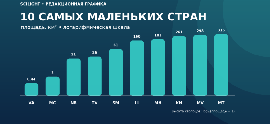 Сравнительная инфографика площади десяти самых маленьких государств