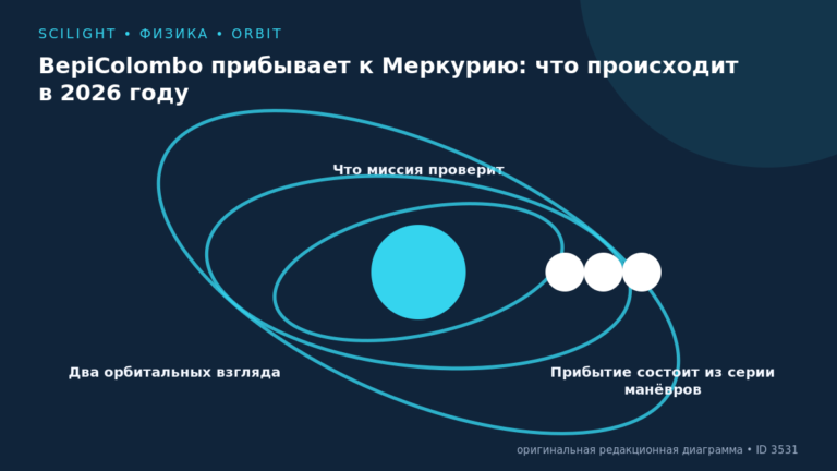 Схема к статье «BepiColombo прибывает к Меркурию: что происходит в 2026 году»: Два орбитальных взгляда, Что миссия проверит, Прибытие состоит из серии манёвров