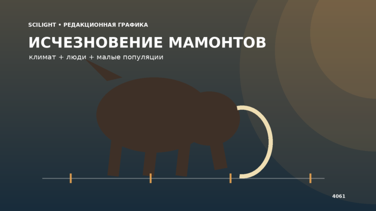 Силуэт мамонта на временной линии сокращения среды обитания