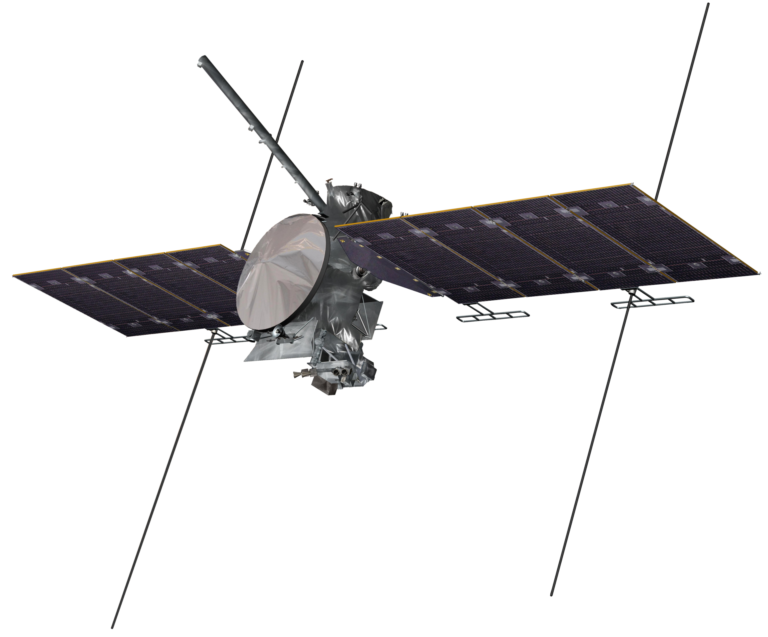 Модель космического аппарата Europa Clipper у Юпитера и Европы