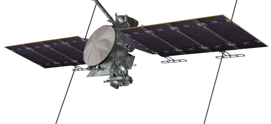 Модель космического аппарата Europa Clipper у Юпитера и Европы