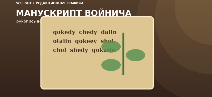 Стилизованный лист манускрипта с неопознанными знаками и растением