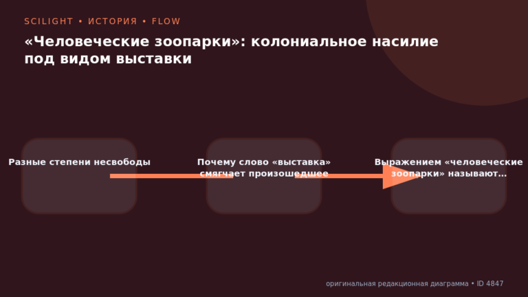 Схема к статье ««Человеческие зоопарки»: колониальное насилие под видом выставки»: Разные степени несвободы, Почему слово «выставка» смягчает произошедшее, Выражением «человеческие зоопарки» называют…