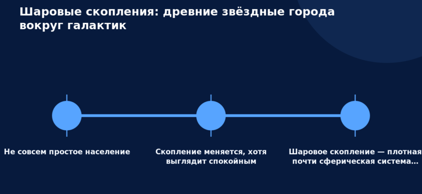 Три этапа на временной линии описывают состав и эволюцию шаровых скоплений