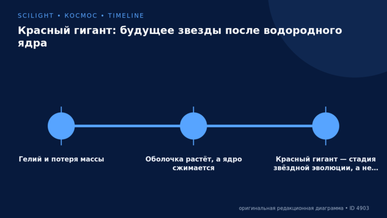 Схема к статье «Красный гигант: будущее звезды после водородного ядра»: Гелий и потеря массы, Оболочка растёт, а ядро сжимается, Красный гигант — стадия звёздной эволюции, а не…