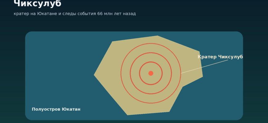 Редакционная карта-схема кратера Чиксулуб на полуострове Юкатан