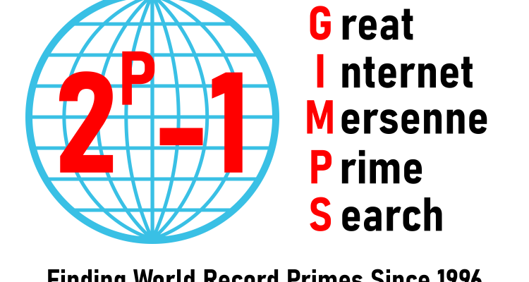 Логотип проекта GIMPS с красной буквой M на синем фоне