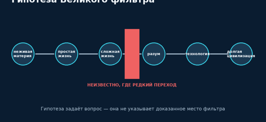 Последовательность от неживой материи к жизни и технологической цивилизации прерывается неизвестным редким этапом