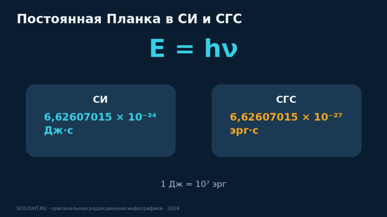 Схема E=hν и точного перевода h из джоуль-секунд в эрг-секунды