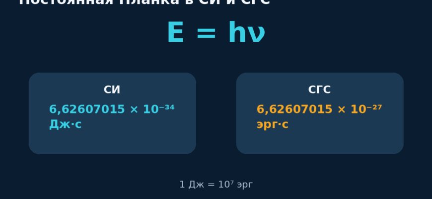 Схема E=hν и точного перевода h из джоуль-секунд в эрг-секунды