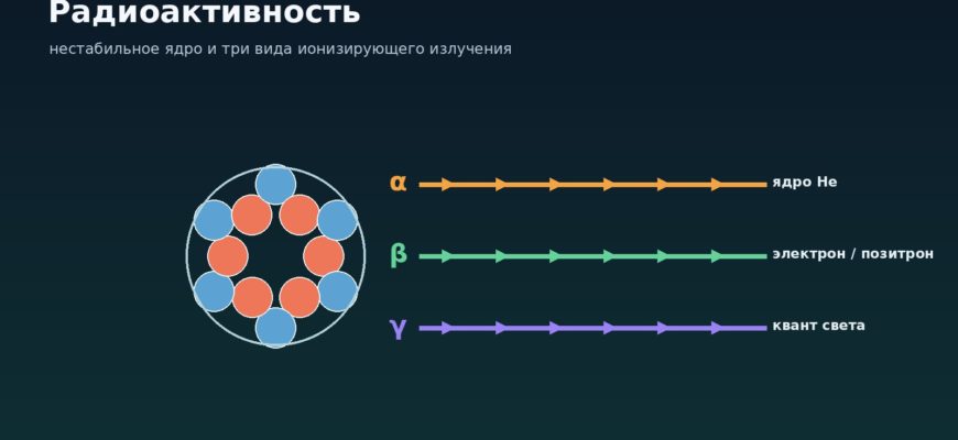 Редакционная схема радиоактивного распада с альфа-, бета- и гамма-излучением