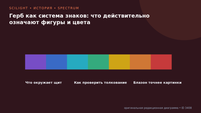 Схема к статье «Герб как система знаков: что действительно означают фигуры и цвета»: Что окружает щит, Как проверить толкование, Блазон точнее картинки