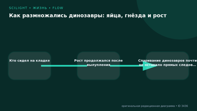 Схема к статье «Как размножались динозавры: яйца, гнёзда и рост»: Кто сидел на кладке, Рост продолжался после вылупления, Спаривание динозавров почти не оставило прямых следов…