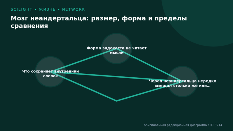 Схема к статье «Мозг неандертальца: размер, форма и пределы сравнения»: Что сохраняет внутренний слепок, Форма эндокаста не читает мысли, Череп неандертальца нередко вмещал столько же или…