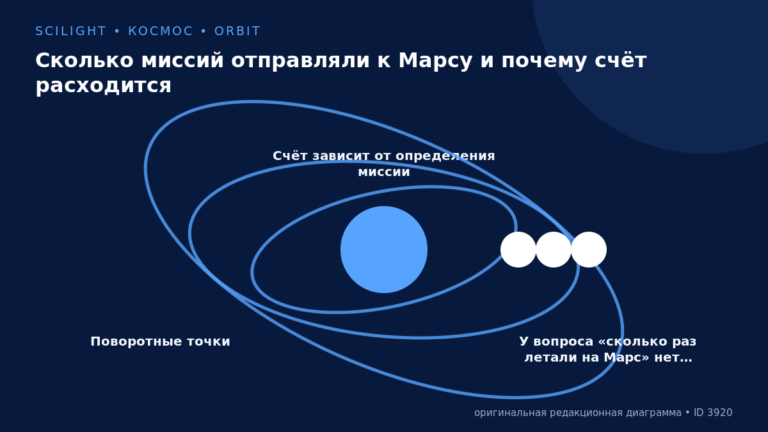 Схема к статье «Сколько миссий отправляли к Марсу и почему счёт расходится»: Поворотные точки, Счёт зависит от определения миссии, У вопроса «сколько раз летали на Марс» нет…