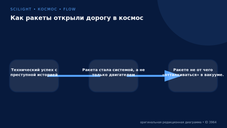 Схема к статье «Как ракеты открыли дорогу в космос»: Технический успех с преступной историей, Ракета стала системой, а не только двигателем, Ракете не от чего «отталкиваться» в вакууме.