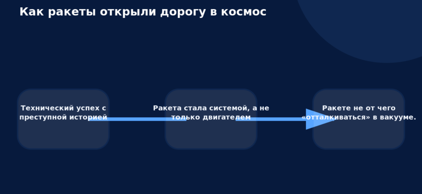 Схема к статье «Как ракеты открыли дорогу в космос»: Технический успех с преступной историей, Ракета стала системой, а не только двигателем, Ракете не от чего «отталкиваться» в вакууме.
