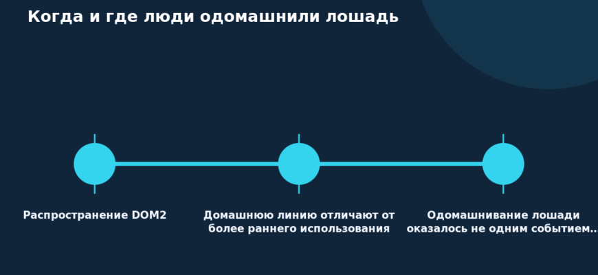 Схема к статье «Когда и где люди одомашнили лошадь»: Распространение DOM2, Домашнюю линию отличают от более раннего использования, Одомашнивание лошади оказалось не одним событием…
