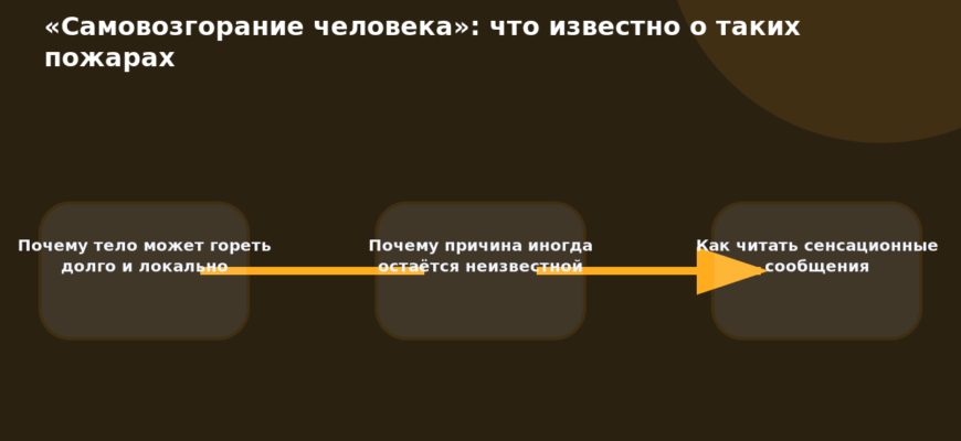 Схема к статье ««Самовозгорание человека»: что известно о таких пожарах»: Почему тело может гореть долго и локально, Почему причина иногда остаётся неизвестной, Как читать сенсационные сообщения