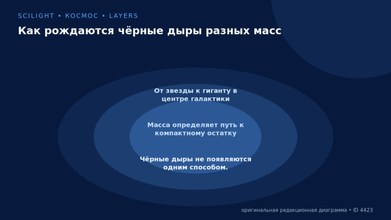 Концентрическая схема показывает разные пути образования чёрных дыр