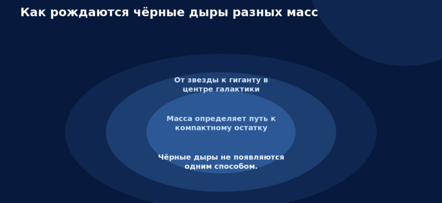 Концентрическая схема показывает разные пути образования чёрных дыр