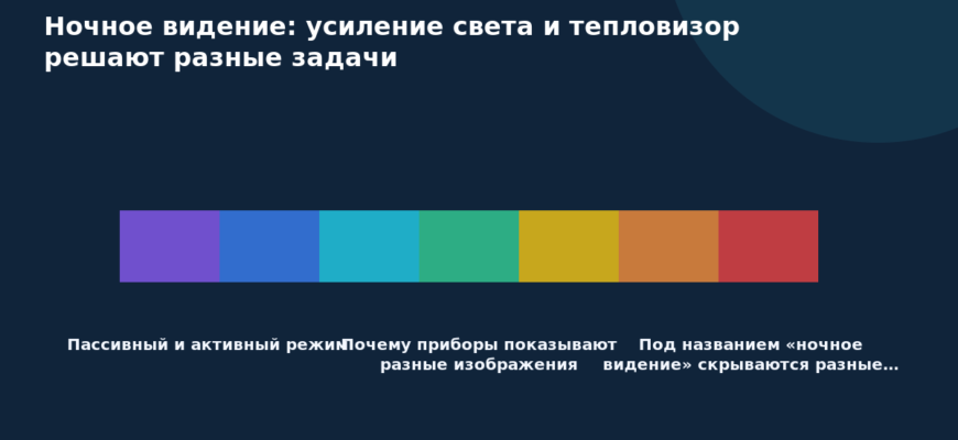 Схема к статье «Ночное видение: усиление света и тепловизор решают разные задачи»: Пассивный и активный режим, Почему приборы показывают разные изображения, Под названием «ночное видение» скрываются разные…