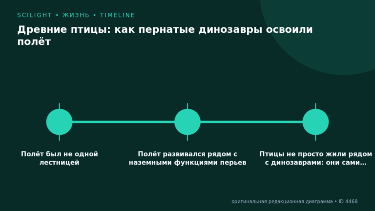 Схема к статье «Древние птицы: как пернатые динозавры освоили полёт»: Полёт был не одной лестницей, Полёт развивался рядом с наземными функциями перьев, Птицы не просто жили рядом с динозаврами: они сами…