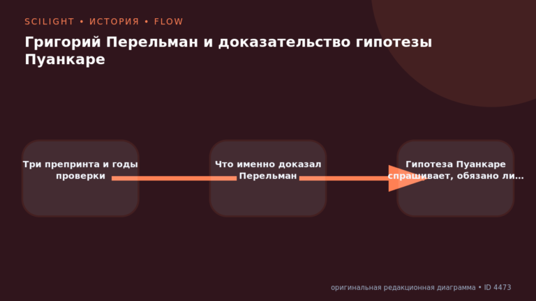 Схема к статье «Григорий Перельман и доказательство гипотезы Пуанкаре»: Три препринта и годы проверки, Что именно доказал Перельман, Гипотеза Пуанкаре спрашивает, обязано ли…
