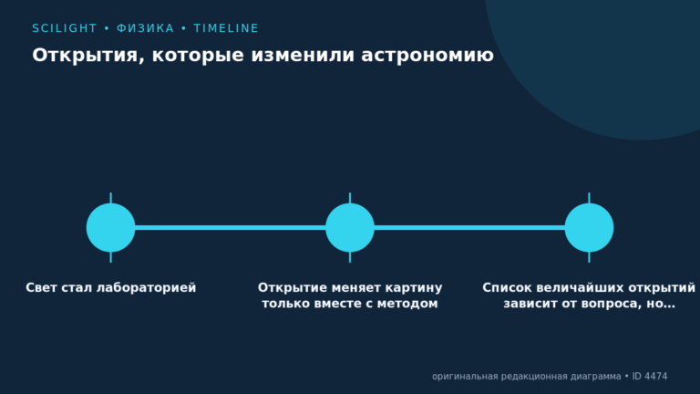 Схема к статье «Открытия, которые изменили астрономию»: Свет стал лабораторией, Открытие меняет картину только вместе с методом, Список величайших открытий зависит от вопроса, но…