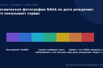 Схема к статье «Космическая фотография NASA по дате рождения: что показывает сервис»: Инструмент Hubble, Сервис выбирает дату наблюдения, а не личный…, Запрос «что NASA увидело в мой день рождения» ведёт к…