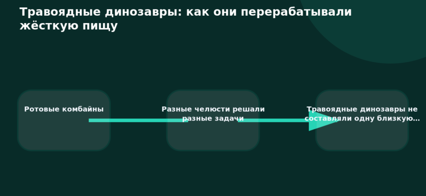 Схема к статье «Травоядные динозавры: как они перерабатывали жёсткую пищу»: Ротовые комбайны, Разные челюсти решали разные задачи, Травоядные динозавры не составляли одну близкую…