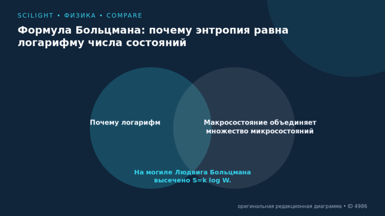 Схема к статье «Формула Больцмана: почему энтропия равна логарифму числа состояний»: Почему логарифм, Макросостояние объединяет множество микросостояний, На могиле Людвига Больцмана высечено S=k log W.