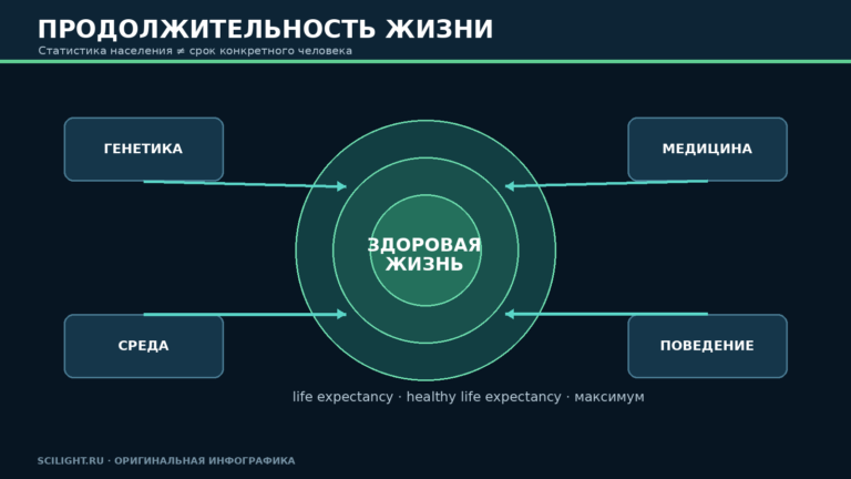 Схема факторов, влияющих на продолжительность и качество жизни человека