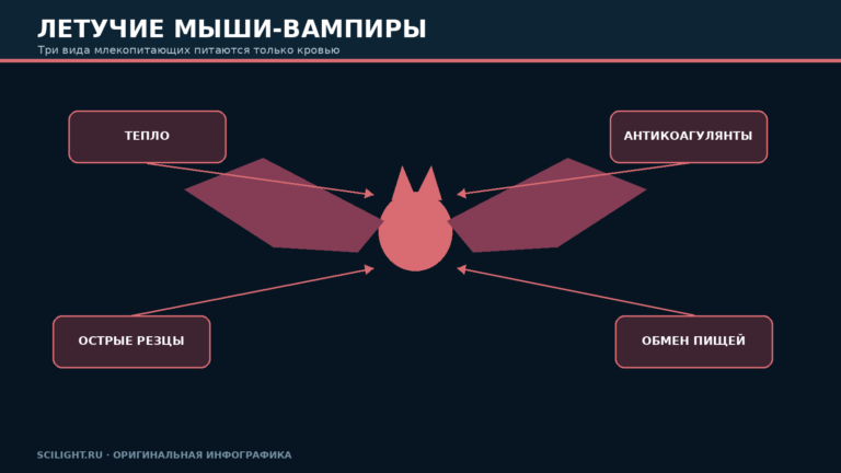 Схема приспособлений обыкновенной летучей мыши-вампира к питанию кровью