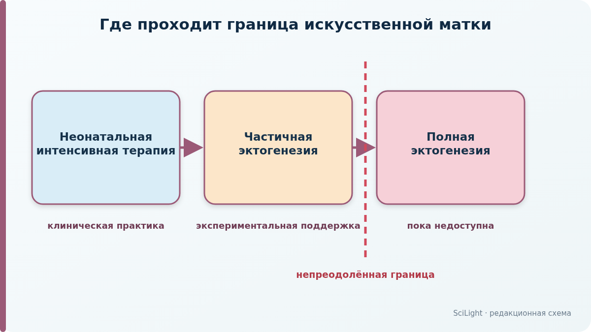 Шкала от неонатальной интенсивной терапии через экспериментальную частичную эктогенезию к пока недоступной полной эктогенезии